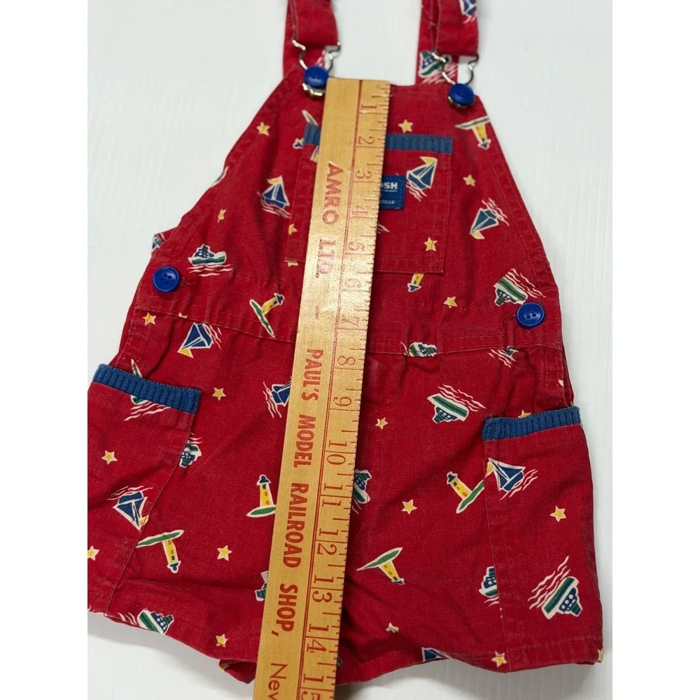 VTG OshKosh B'Gosh Overalls Red Nautical Sailboat Lighthouse USA 3T Boys